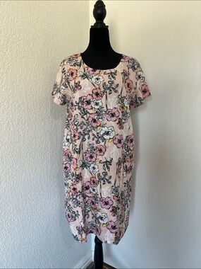 For Cynthia Pink Floral Midi Dress with White & Yellow Accents